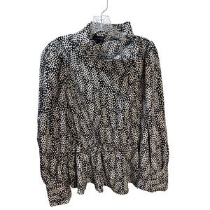 Who What Wear Womens Black & White Printed Long Sleeve Blouse L